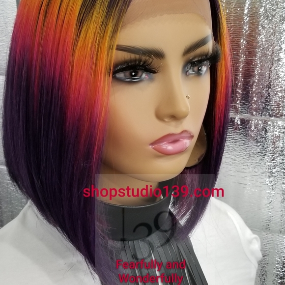 Human hair orange ombre lace front Bob wig - Picture 3 of 5